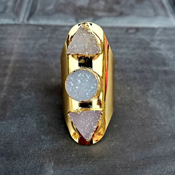 New Unique Titanium Druzy Adjustable Gold Ring. - Picture 15 of 16